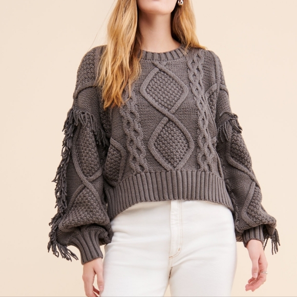 Line & Dot Gray Cable Knit Sweater Sz S - Picture 1 of 7